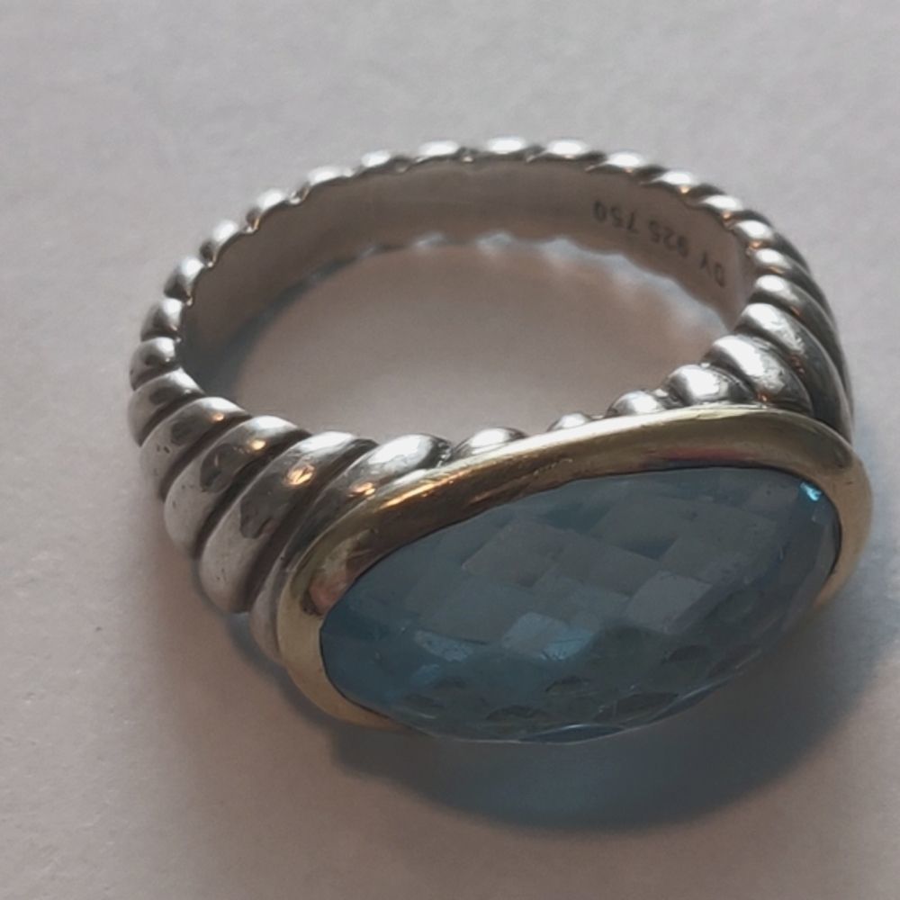 David Yurman Sterling & 18k Oval Blue Topaz Ring